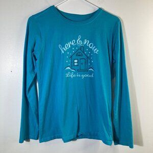 Womens Life is Good Classic Fit LS Tee‎ Shirt Here & Now Turquoise S Cotton